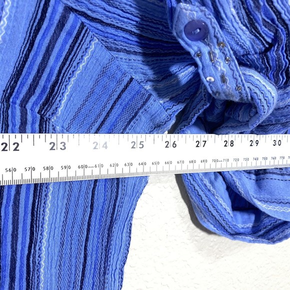 Catherines Womens Blouse Top Size 4x Cotton Blue Roll Tab Sleeve Beads Stripe - Picture 5 of 8